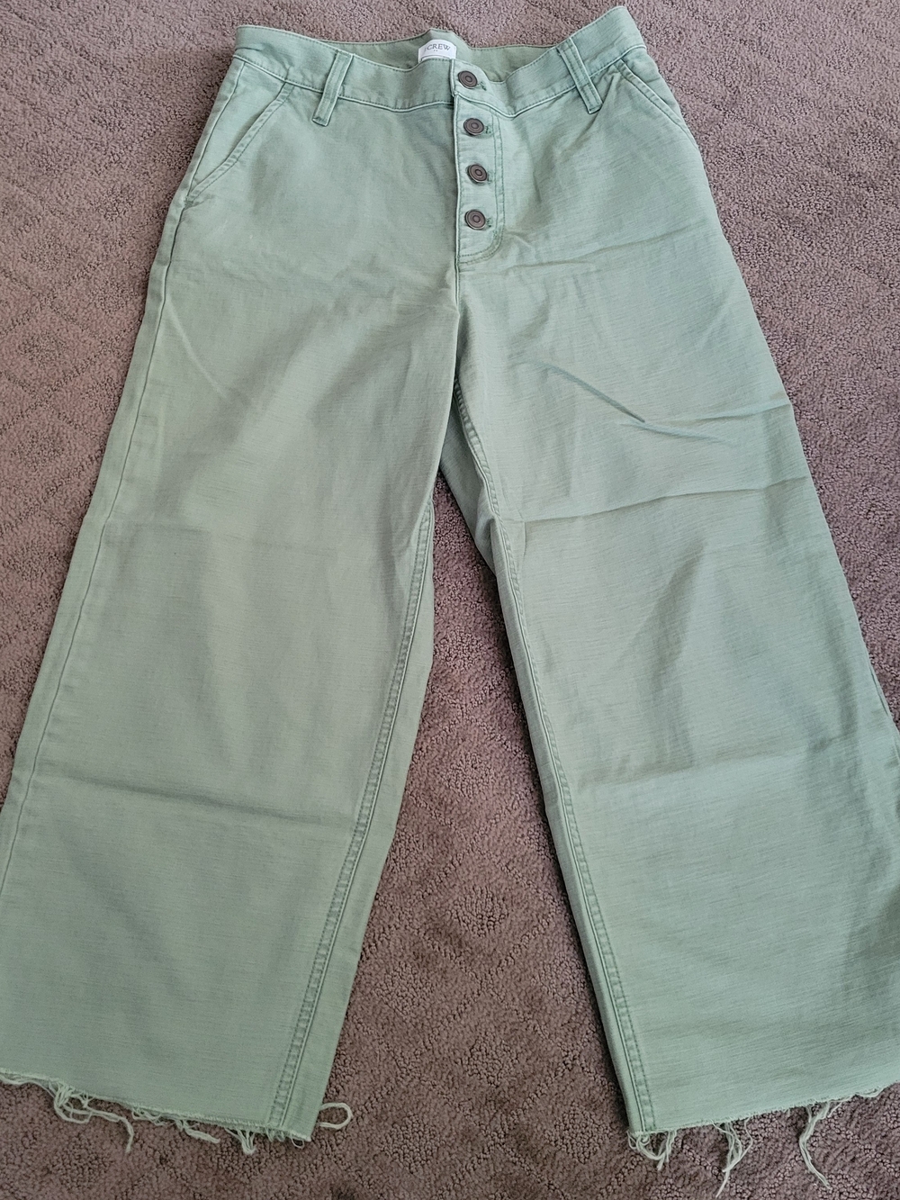 J. Crew Sage Green Cropped Wide-Leg Pants Raw Hem
